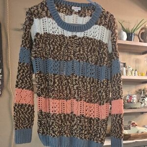 LuLaRoe Multicolor Knit Sweater with Blue and Pink Accents